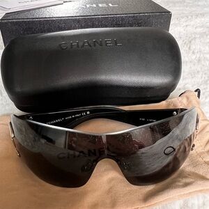 CHANEL Black Shield Sunglasses